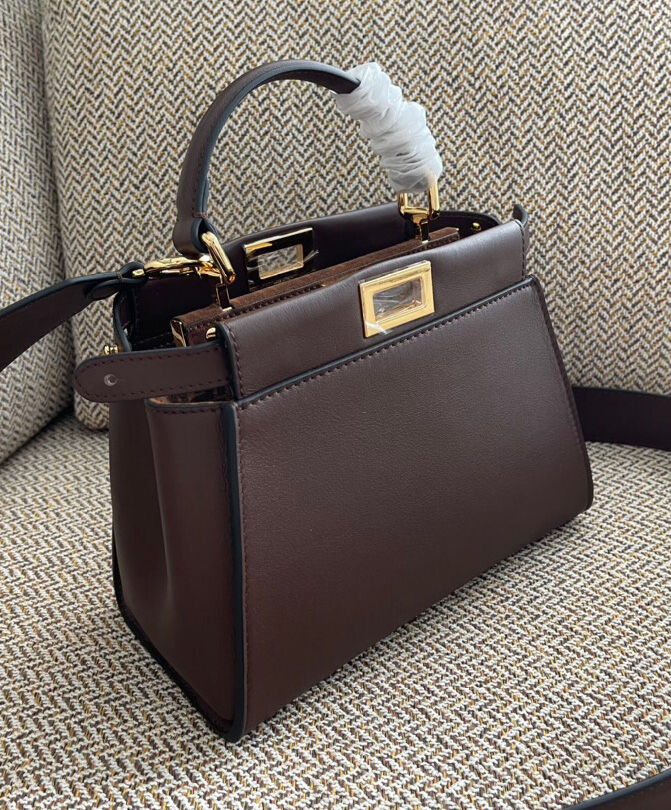 Fendi Peekaboo Iconic Leather Mini Bag 8BN244 Dark Coffee